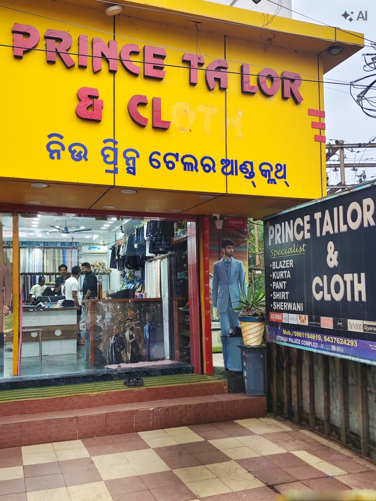 Inside New Prince Tailor & Cloth — fabric wall and workshop