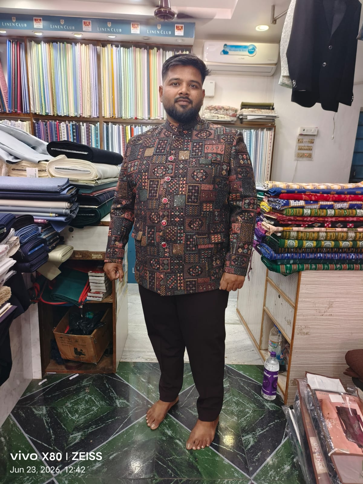 Patchwork print designer bandhgala jacket