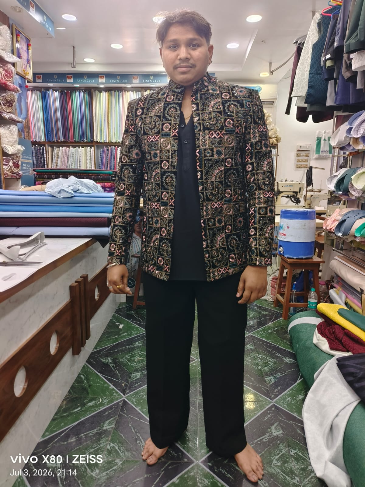 Black jacquard embroidered Nehru jacket